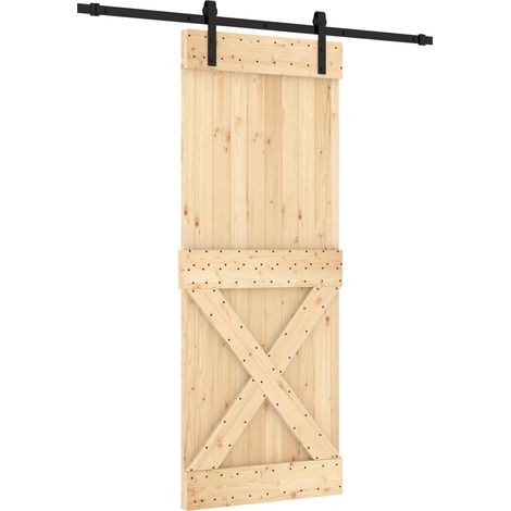 Schiebetür Natürlich und Schwarz 80 x 210 cm Massivkiefer vidaXL