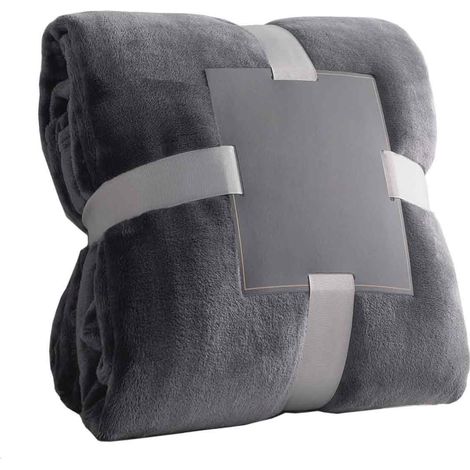 Couverture en peluche extra épaisse et chaleureuse - 500 g/m² - Couverture Queen chaude pour l'hiver, l'automne, le canapé et le lit (gris foncé, 90 x 90 pouces)