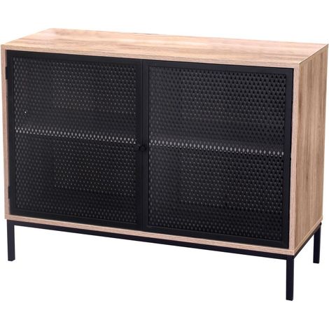 Buffet 2 portes en bois MDF 15mm et métal grillagé noir – Dimensions 100x40x75 cm – Étagères ajustables – Meuble moderne pour intérieur – Wadiga (1/6)