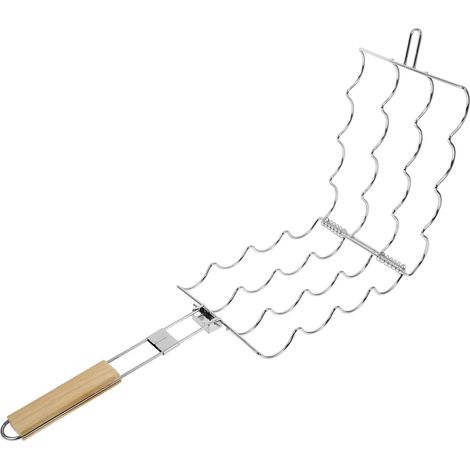 Pince à Grillade Pliable avec Manche Bois pour Barbecue Extérieur Support Multi-Usage pour Maïs Poisson et Saucisse Accessoire Portable Anti-Chute Nettoyage Facile Convient (1/5)