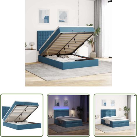 vidaXL Matelas à ressorts ensachés - Cadre de lit ottoman avec matelas bleu foncé 140x200 cm velours (1/5)