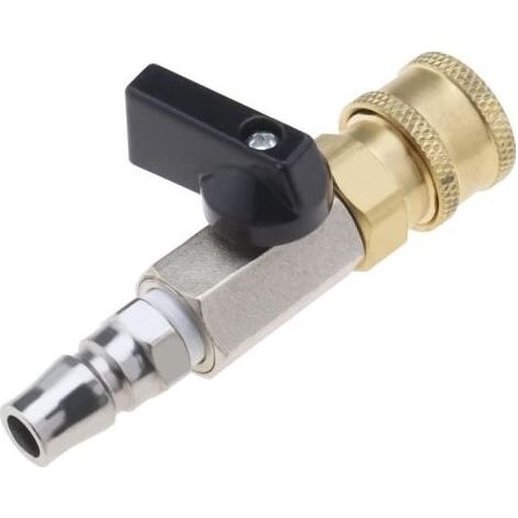 Raccord rapide pour air comprimé, vanne à boisseau sphérique pneumatique, vanne de dosage, vanne d\'arrêt 1/4" avec raccord fileté mâle 1/4" et douille de raccordement 1/4".- (1/4)