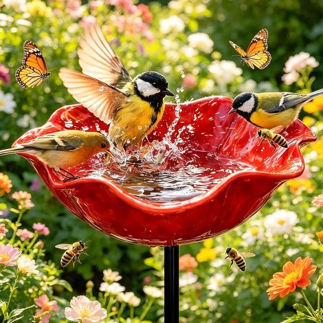 Bain d'oiseaux Extérieur,Bird Bath Vasque de Jardin Extérieur,Bain d'oiseau/Bain Oiseaux Abreuvoir pour Oiseaux Extérieur,Mangeoire Oiseaux Extérieur sur Pied,Alimentation et Abri pour Oisea (1/5)