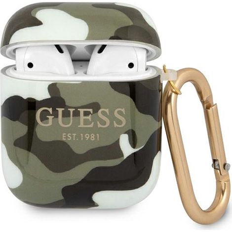 Funda Guess GUA2UCAMA para AirPods 1/2, color verde/caqui, colección camuflaje. (1/3)