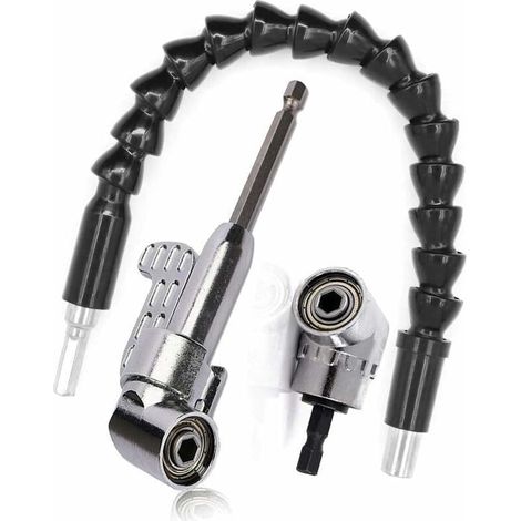 Accessorio per cacciavite ad angolo retto, punta da trapano ad angolo retto e kit di prolunga flessibile, 105 gradi, attacco esagonale da 1/4".