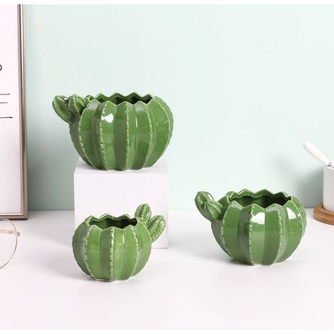 Petit Pot De Fleur Mini Cactus Forme Pot De Fleur En Céramique Petit Pot De Fleur Succulente Décoration De Jardin Intérieur Vert Vie Exquise Petite Taille 2 Pièces, Vert (1/4)