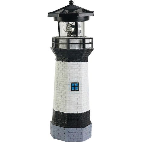 Phare solaire rotatif à LED, décoration extérieure, résistant à la pluie, lampe d'ambiance à pince noire, fonctionne sur piles