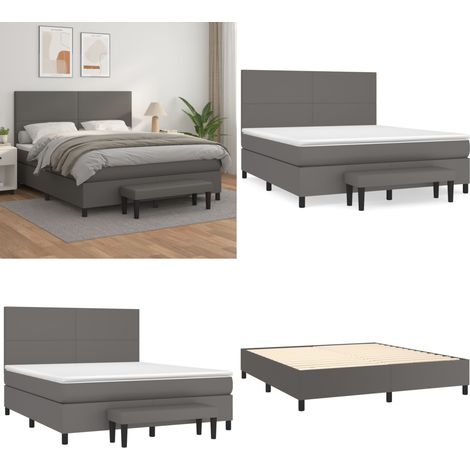 Boxspringbett mit Matratze Grau 180x200 cm Kunstleder - Boxspringbett - Betten - Schlafräume - Kunstleder Möbel - Doppelbett - Home & Living