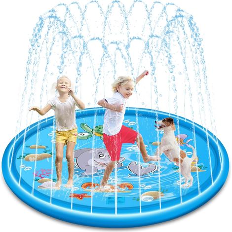 Tapis de Pulvérisation 170 cm, Tapis de Jet d'eau Jouets pour Animaux de Compagnie, Tapis de Pulvérisation Antidérapant, Jet Fontaine Réglable, Jeu d'eau Exterieur Été Jardin Jouer (1/5)