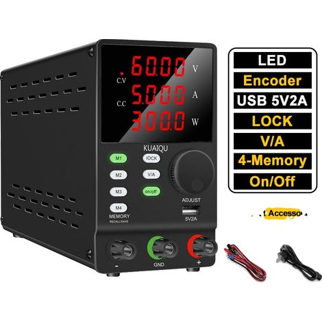 Fuente de alimentación de CC, rango de voltaje ajustable, monitorización en tiempo real, 60 V 5 A 300 W (1/2)