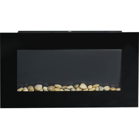 Cheminée électrique murale 1000/2000 W, cheminée décorative avec effet flamme 7 couleurs réglables, 72,5x11,5x40cm, noir (1/5)