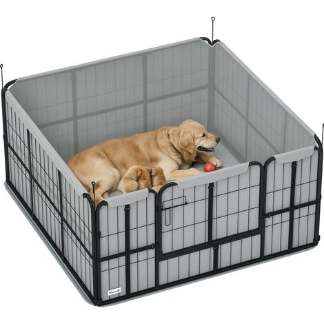 Parc de Mise Bas pour Chien, Caisse de Mise Bas pour Chiens, avec Porte verrouillable, Tissu Oxford 600D, Tapis de propreté Lavable, enclos Chien, en Acier, 122 x 122 x 60 cm, Noir (1/5)