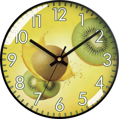 Horloge murale silencieuse (20 cm) avec éclaboussures de kiwi, décoration artistique pour la maison, cadeau original pour les gourmands (1/5)
