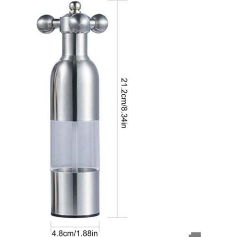 Moulin à poivre/sel - - Manuel rechargeable - Inox - Réglable - Design élégant (1/4)