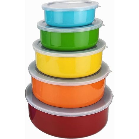 Ensemble de 5 bols mélangeurs en acier inoxydable - Emboîtables avec couvercles, hermétiques pour la conservation des aliments en cuisine