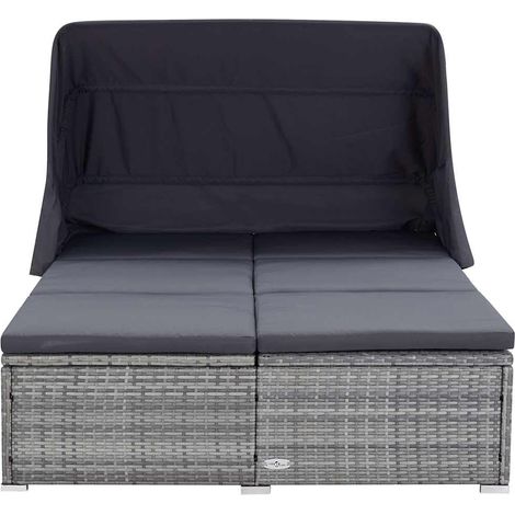 Maison Exclusive - Lettino Prendisole a 2 Posti con Cuscino in Polyrattan Grigio (1/5)