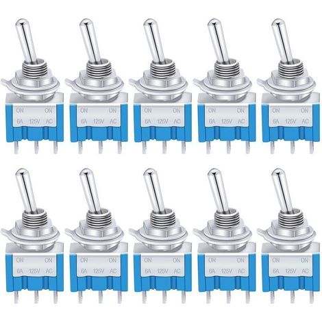 10 pezzi Mini interruttore a levetta blu ON/OFF 3 terminali 2 posizioni SPDT Interruttore a bilanciere in metallo AC 125V 6A per camion barca MTS-102-Crezuo