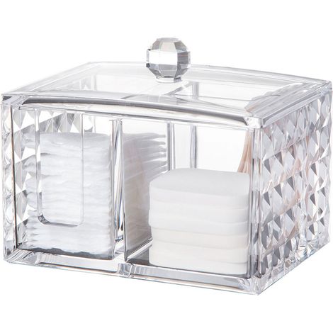 Porte-cotons en acrylique transparent, organisateur de maquillage, boîte de rangement pour cotons démaquillants et bâtonnets nettoyants.