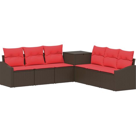 Sofa Set 7 stk. Braun und Rot Polyrattan und Stahl vidaXL (1/5)
