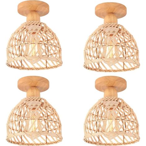 Plafonnier - - Rétro - Bois et Bambou - E27 - 60W - Design Industriel (1/5)