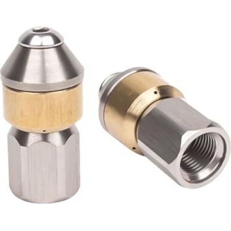 Buse de nettoyage de tuyaux rotative pointue, buse de nettoyage de tuyaux rotative en acier inoxydable et laiton, entrée rotative 1/8 cm, diamètre extérieur 1,5 cm, diamètre intérieur 0,9 cm, pour tuy (1/3)