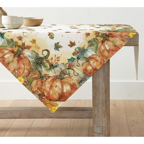 Nappe 100x100 cm Aquarelle Citrouille Feuille d'érable Orange Polyester