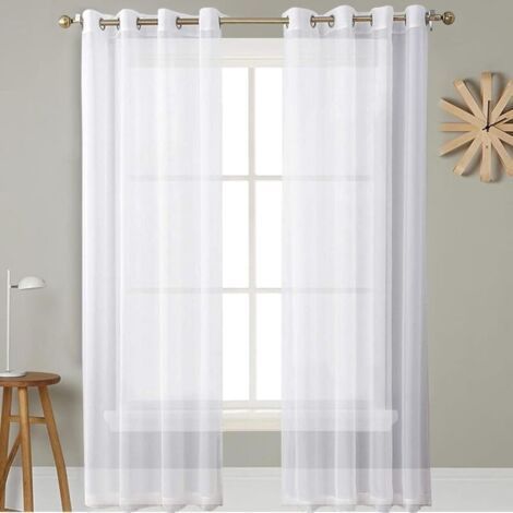 White Voile Curtain 134 x 210 cm Polyester/Interior Curtains Opaque and Transparent Thermal Insulated for Room, Window, Living Room, Bedroom, White (1/4)