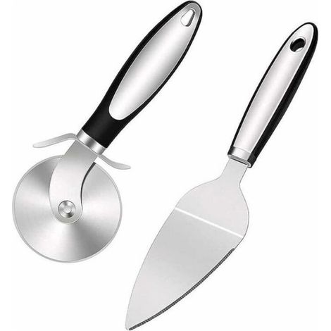 Set Découpe Pizza - Roulette à Pizza et Pelle à Pizza - Acier Inoxydable - Pour Pizza Gâteau Crêpe Pain - 2 Pièces (1/4)