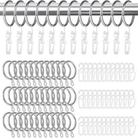 Un lot de 48 anneaux de rideaux en métal et 48 crochets pour rideaux, rideaux de lit et rideaux de douche.