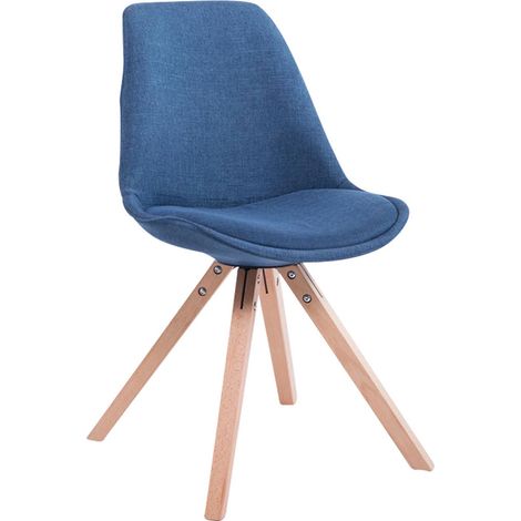 Chaise de salle à manger design scandinave en tissu bleu et pieds en bois clair forme carré 100003455