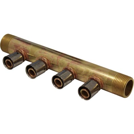 Collecteur à Sertir PER entraxe 40mm Ø3/4" (20/27) Mâle Mâle - 4 Piquages Ø12 avec ses Bagues - Arcanaute (1/2)