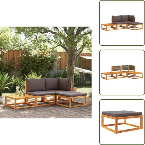 The Living Store Salon de jardin avec coussins 4 pcs bois d'acacia massif - Canapé De Jardin - Salon De Jardin - Meuble Extérieur - Acacia Massif - Mobilier De Jardin (1/5)