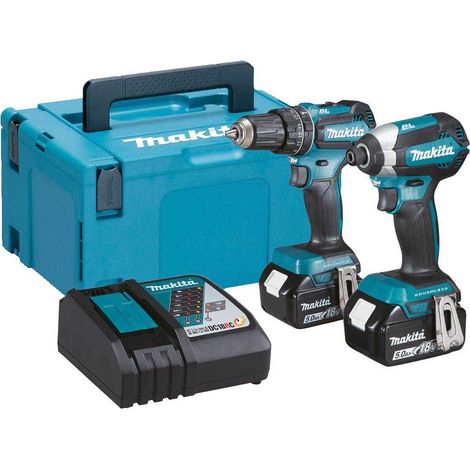 Makita DLX2283TJ 18V Litio-Ion Juego de Taladro/ Atornillador percutor (DHP485) y Atornillador de impacto (DTD153) (2 baterías de 5.0Ah) en Makpac