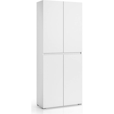 Dmora - Armadio multiuso grande Arro, Scarpiera con ripiani regolabili, Mobile porta scarpe a 4 ante, 100% Made in Italy, 80x37h195 cm, Bianco (1/4)