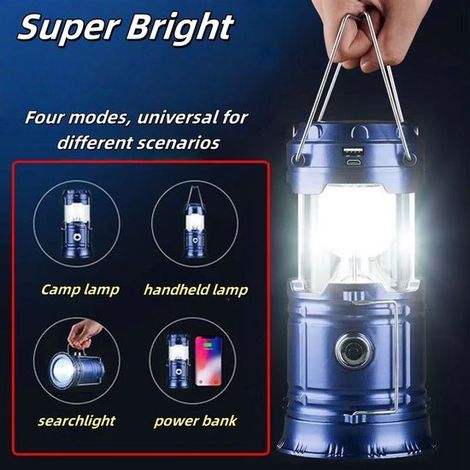 Lámpara de camping solar,linterna portátil telescópica recargable por USB,lámpara de exterior impermeable. Ideal para kits de emergencia (1/5)