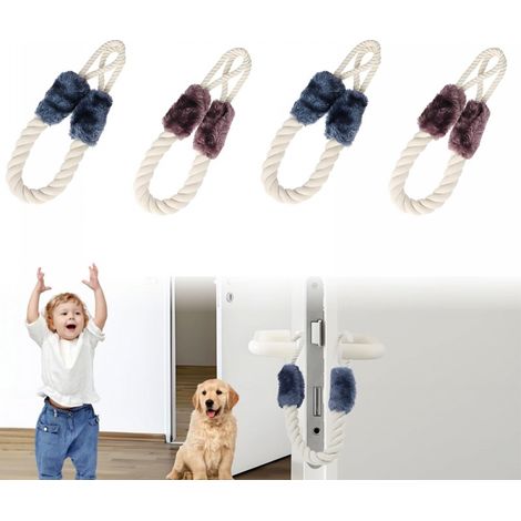 Lot de 4 butées de porte anti-pincement en coton, 60 cm de long, souples et lavables, pour la sécurité des enfants et des animaux, bleu et marron