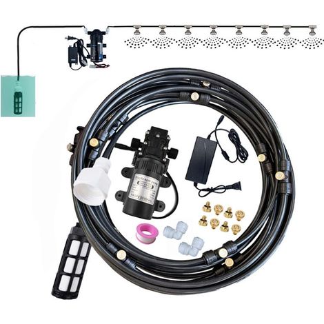 Sistema de nebulización, manguera de jardín + boquillas + asientos nebulizadores, sistema de nebulización para patio, para exteriores, patios, jardines, invernaderos con sombrilla (tamaño: 12 m (39,3 