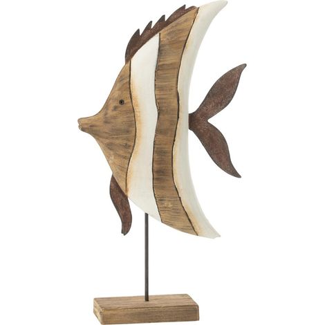 Statuette Poisson sur Pied en Bois "Ligne" 38cm Naturel