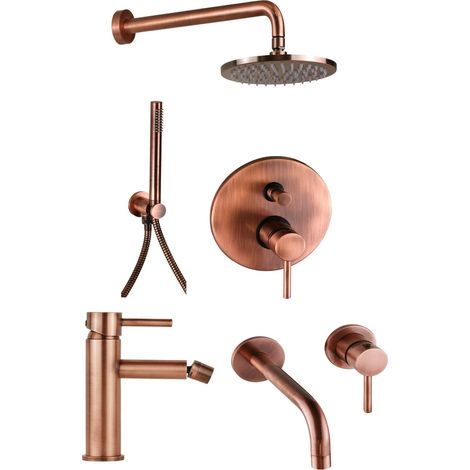 Juego completo de grifería monomando para baño en color cobre Pollini Jessy KITJES3RA (1/5)
