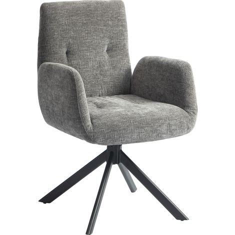 Drehbarer Lounge-Sessel mit Armlehnen, Webstoff in Wolle-Leinen-Optik, Dunkelgrau (1/5)