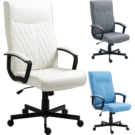 Chaise de bureau blanc cassé dossier haut réglable en hauteur et inclinaison, 102-112,5 cm, confortable élégante