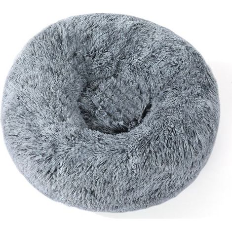 Panier rond pour chien, coussin central amovible et lavable, tissu peluche doux, diamètre 50 cm, gris ombré (1/4)