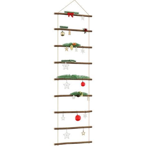 Décoration Murale Échelle Bois Naturel et Corde de Chanvre 9 Branches 50x150 cm - PANGIVO (1/5)