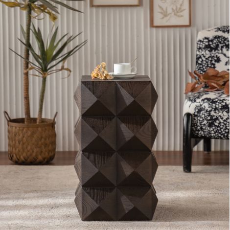 Mesita de noche auxiliar vintage de madera y MDF con relieve 3D marrón OKWISH (1/5)