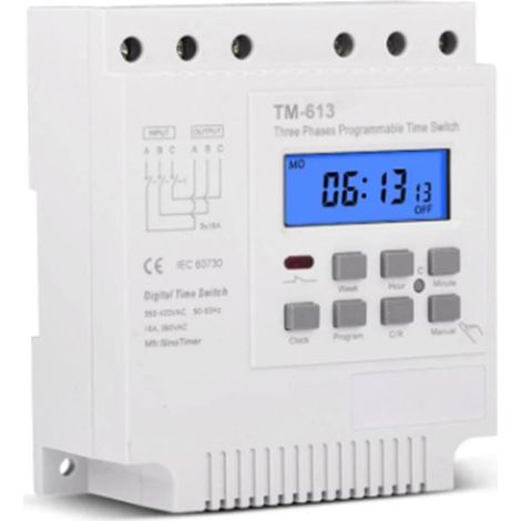 Interrupteur programmable triphasé 380 V/415 V avec minuterie et rétroéclairage (1/5)