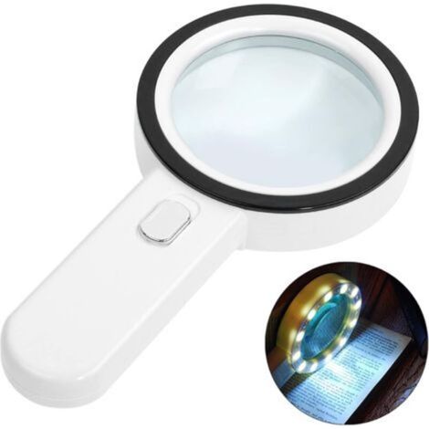 Loupe de Lecture éclairée, Loupe 30X avec 12 LED Lumière Loupe Grossissante à Main, Loupe Eclairante pour Lecture, Bijoux, Seniors, Malvoyant, Observation et Travaux Manuels (Bouton d'argent)-Crezuo
