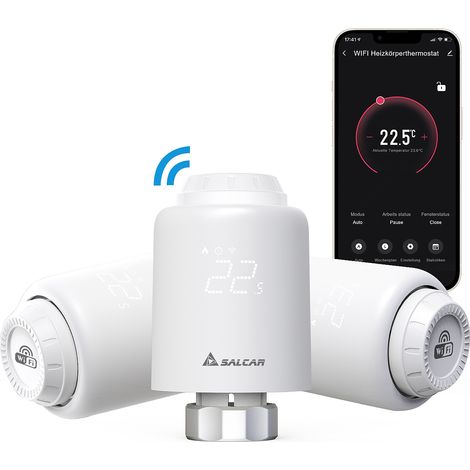 SALCAR WiFi Thermostatiques Connectées WiFi Thermostat Compatible avec Amazon Alexa & Google Assistant Tuya Programmable Thermostat Aucune Passerelle Requise, 3 Pack (1/5)