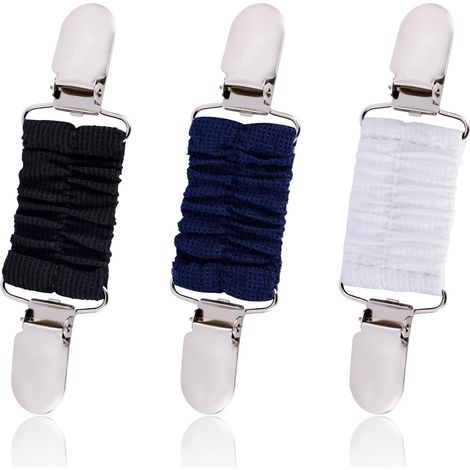 3 Pièces Pinces pour Robe, Cardigan Clip avec Bande Élastique Pinces à Vêtements Pince à Taille Pinces à Chapeau de Voyage Pinces à Pull pour Femme Fille Décor (Noir, Blanc, Bleu) (1/5)