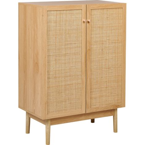 Aparador 2 puertas tablero de partículas madera de pino frente ratán estilo boho rústico madera clara Nivo