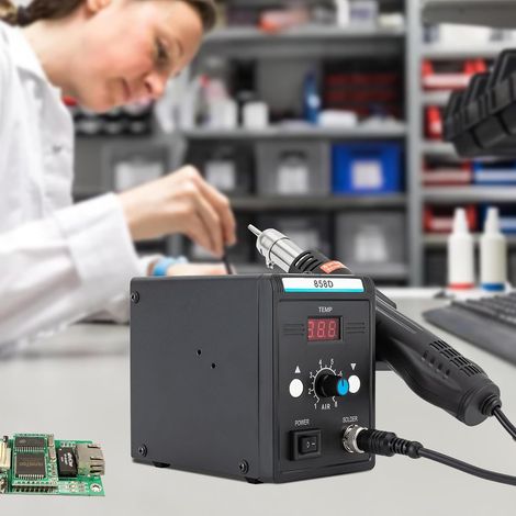 SMD-Schweißgerät mit Heißluftpistole-Kit 700W 120L/min Temperatureinstellbar 100-500°C Heißluftschweißstation LED-Mikrocomputer-Digitalanzeige mit 3 Luftdüsen (1/5)